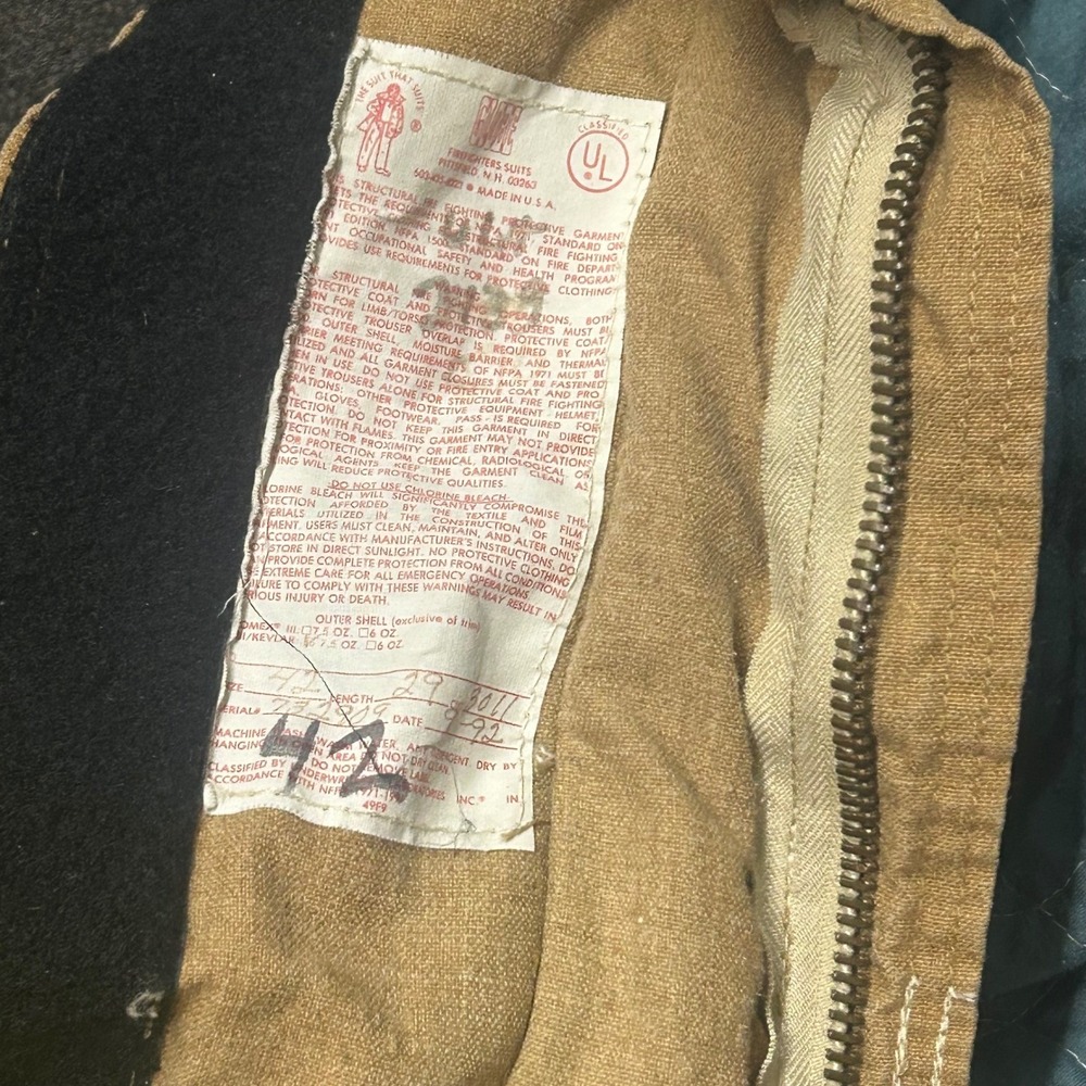 Vintage 1992 Globe Firefighter Turnout Jacket Tan Nomex Reflective Size 42 9-92 - Picture 7 of 7